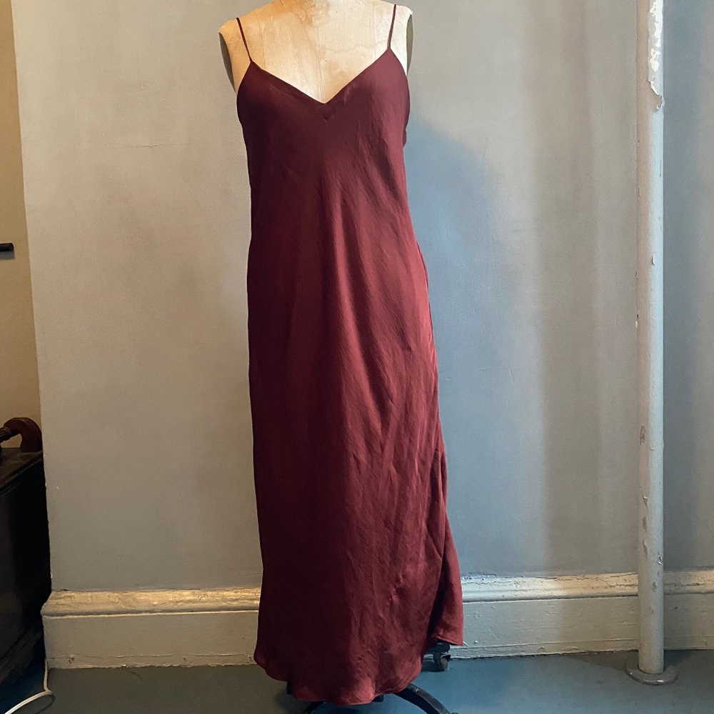 Banana Republic Maroon Cranberry Bias Cut Slip Dress, Size 14 Tall